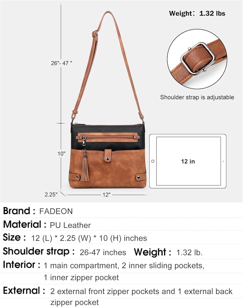FADEON Large Crossbody Purses for Women Crossbody Bag, Designer Leather Cross Body Purses Multi Pocket Shoulder Bag - Image 4